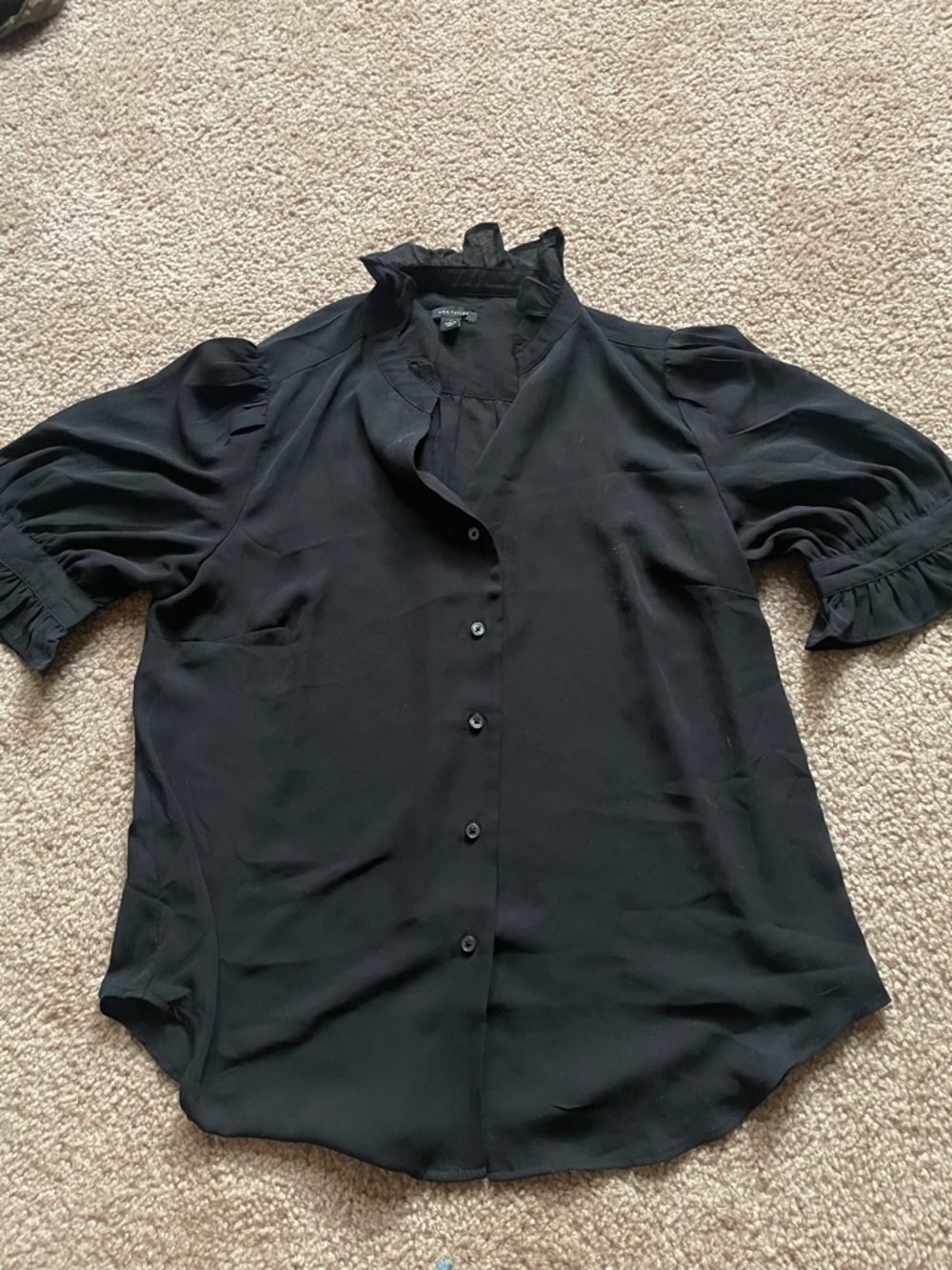 Ann Taylor Black Ruffle Collar Button-Down Blouse